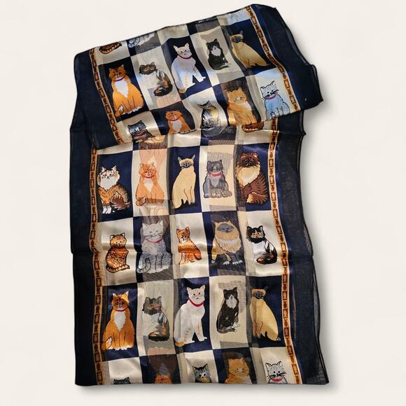 Vintage Mid Century Kitten Cat Neck Head Waist Scarf Korea XLong 61" x 13" - Picture 1 of 4